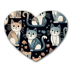 Cats Pattern Heart Mousepad by Valentinaart