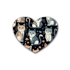 Cats Pattern Rubber Coaster (heart) by Valentinaart