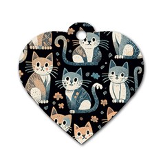 Cats Pattern Dog Tag Heart (one Side) by Valentinaart