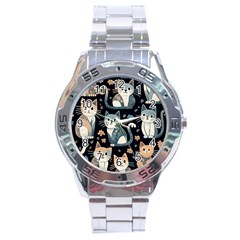 Cats Pattern Stainless Steel Analogue Watch by Valentinaart