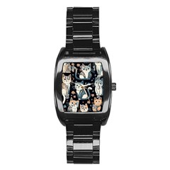 Cats Pattern Stainless Steel Barrel Watch by Valentinaart