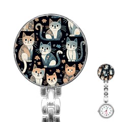 Cats Pattern Stainless Steel Nurses Watch by Valentinaart