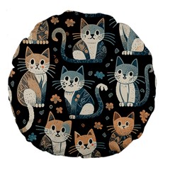 Cats Pattern Large 18  Premium Flano Round Cushions by Valentinaart