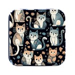 Cats pattern Square Metal Box (Black) Front