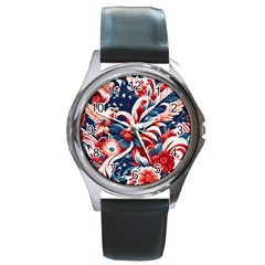 America Pattern Round Metal Watch by Valentinaart