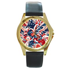 America Pattern Round Gold Metal Watch by Valentinaart