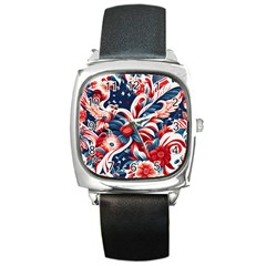 America Pattern Square Metal Watch by Valentinaart