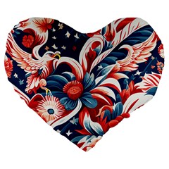 America Pattern Large 19  Premium Heart Shape Cushions by Valentinaart