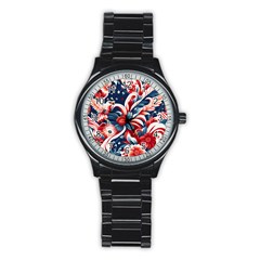 America Pattern Stainless Steel Round Watch by Valentinaart