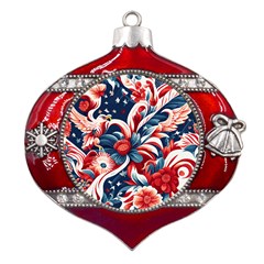 America Pattern Metal Snowflake And Bell Red Ornament by Valentinaart