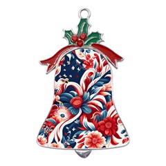 America Pattern Metal Holly Leaf Bell Ornament by Valentinaart