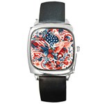 America pattern Square Metal Watch Front