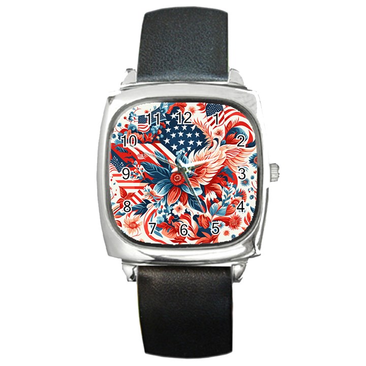 America pattern Square Metal Watch