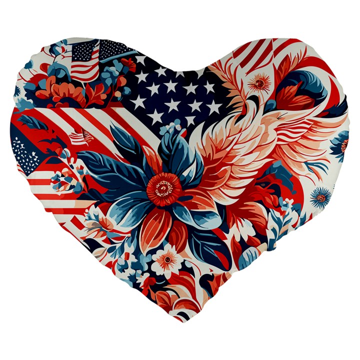 America pattern Large 19  Premium Heart Shape Cushions