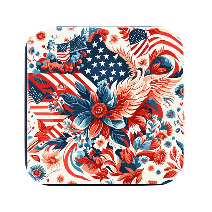 America pattern Square Metal Box (Black)