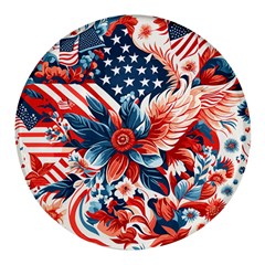 America Pattern Round Glass Fridge Magnet (4 Pack)