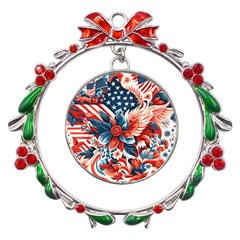 America Pattern Metal X mas Wreath Ribbon Ornament by Valentinaart