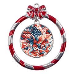 America Pattern Metal Red Ribbon Round Ornament