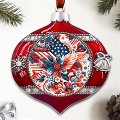 America Pattern Metal Snowflake And Bell Red Ornament by Valentinaart