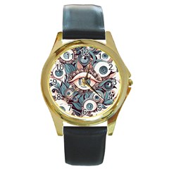 Eyes Pattern Round Gold Metal Watch by Valentinaart