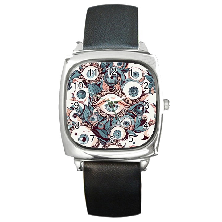 Eyes pattern Square Metal Watch