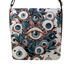 Eyes Pattern Flap Closure Messenger Bag (l) by Valentinaart