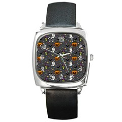 Halloween Pattern Bat Square Metal Watch by Bangk1t