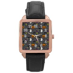 Halloween Pattern Bat Rose Gold Leather Watch  by Bangk1t