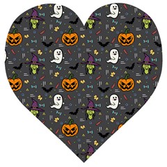 Halloween Pattern Bat Wooden Puzzle Heart by Bangk1t