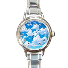 Sky Clouds Blue Cartoon Animated Round Italian Charm Watch by Bangk1t