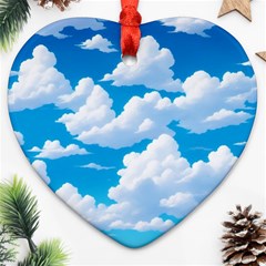 Sky Clouds Blue Cartoon Animated Ornament (heart)