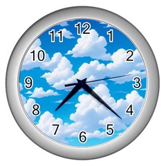 Sky Clouds Blue Cartoon Animated Wall Clock (silver) by Bangk1t