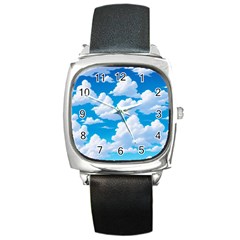 Sky Clouds Blue Cartoon Animated Square Metal Watch by Bangk1t