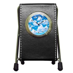 Sky Clouds Blue Cartoon Animated Pen Holder Desk Clock by Bangk1t