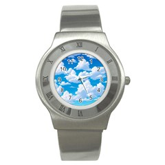 Sky Clouds Blue Cartoon Animated Stainless Steel Watch by Bangk1t