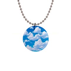 Sky Clouds Blue Cartoon Animated 1  Button Necklace by Bangk1t