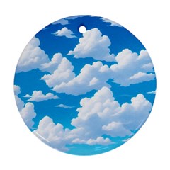 Sky Clouds Blue Cartoon Animated Round Ornament (two Sides) by Bangk1t