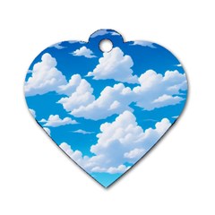 Sky Clouds Blue Cartoon Animated Dog Tag Heart (one Side) by Bangk1t