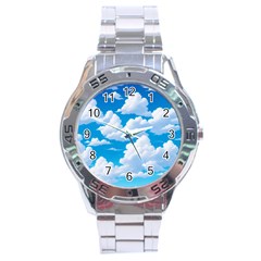 Sky Clouds Blue Cartoon Animated Stainless Steel Analogue Watch by Bangk1t