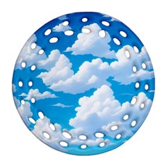 Sky Clouds Blue Cartoon Animated Ornament (round Filigree)