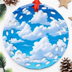 Sky Clouds Blue Cartoon Animated Round Filigree Ornament (two Sides)