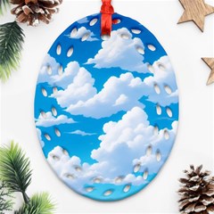 Sky Clouds Blue Cartoon Animated Oval Filigree Ornament (two Sides)