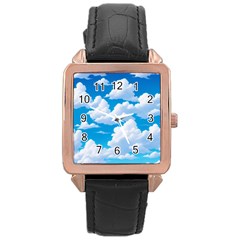 Sky Clouds Blue Cartoon Animated Rose Gold Leather Watch  by Bangk1t