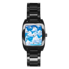 Sky Clouds Blue Cartoon Animated Stainless Steel Barrel Watch by Bangk1t