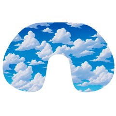 Sky Clouds Blue Cartoon Animated Travel Neck Pillow by Bangk1t