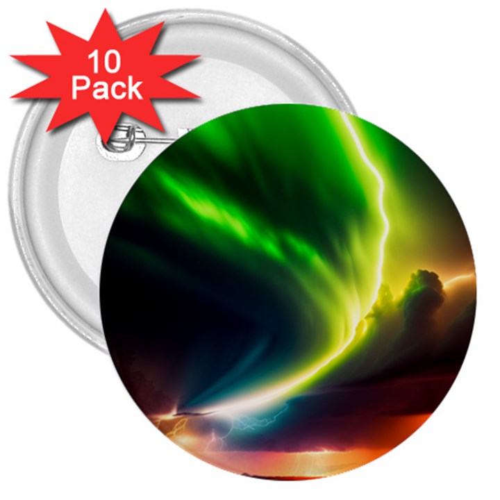 Lake Storm Neon Nature 3  Buttons (10 pack) 