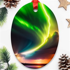 Lake Storm Neon Nature Oval Ornament (two Sides)