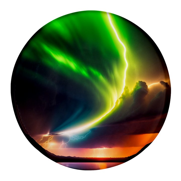 Lake Storm Neon Nature Round Glass Fridge Magnet (4 pack)