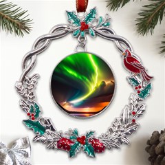 Lake Storm Neon Nature Metal X mas Wreath Holly Leaf Ornament