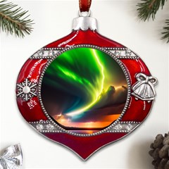 Lake Storm Neon Nature Metal Snowflake And Bell Red Ornament